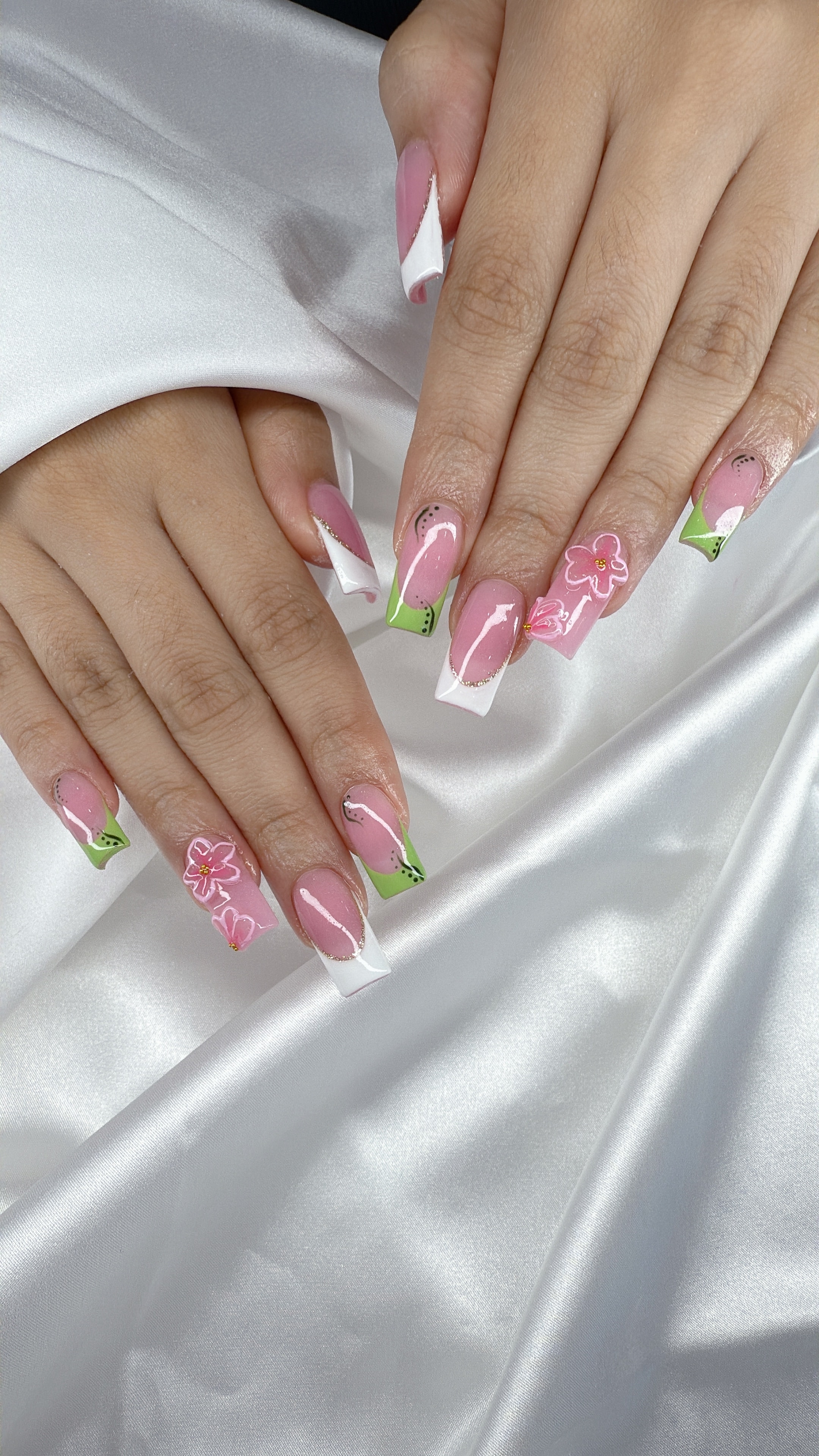 French ombre nail art with silver glitter accents